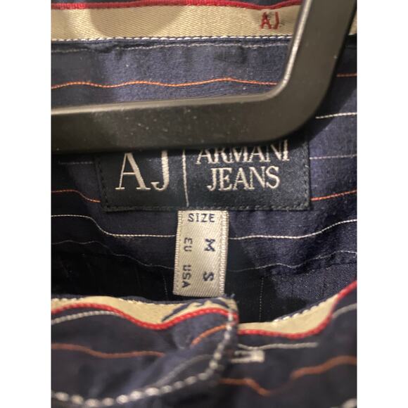 Vintage Armani Jeans Pinstripe Navy Western Style Button Down Size Small - Picture 6 of 7